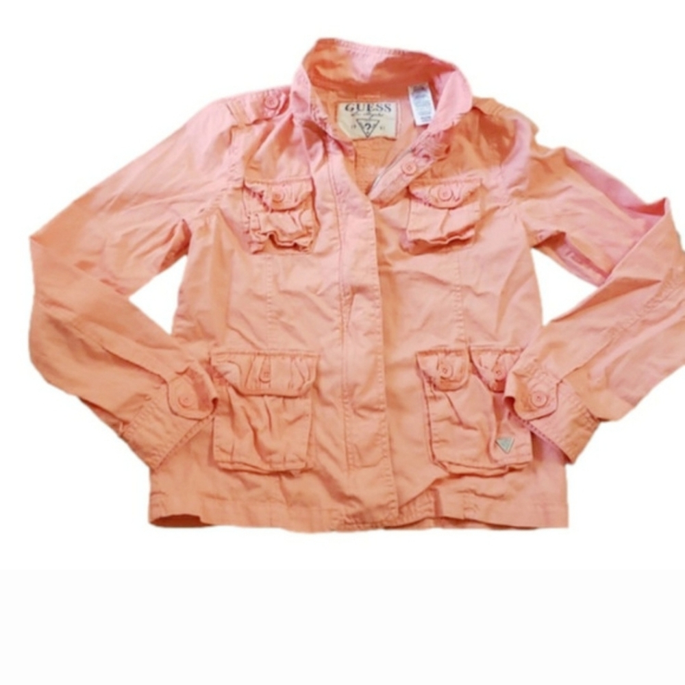 Vintage Guess 1981 Girl's Cotton Utility Military Jacket Shacket Peach   XL 16